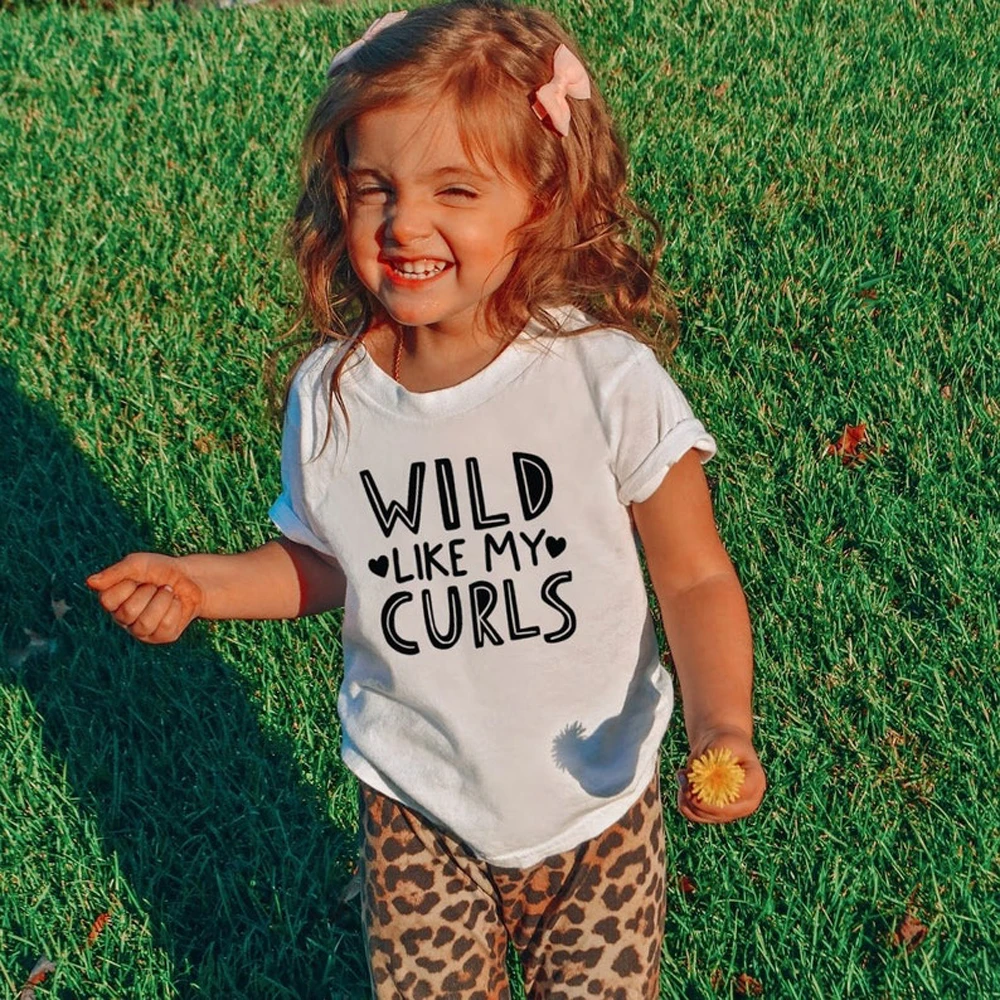 “Wild Like My Curls” Kids T-Shirt, Funny Curly Hair Graphic Cotton Tee Summer Toddler Top Gift for Daughter Son