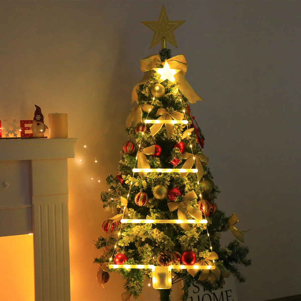 Stylish Hanging LED Christmas Tree Light with Star, Battery Operated, Indoor Festive Wall Window Decor, Batteries Not Included