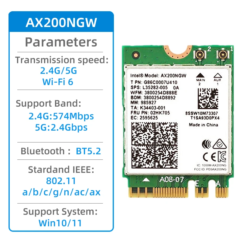 Intel Killer Wi-Fi 6E Bluetooth 5.3 Wireless AX1675X AX200NGW AX210NGW for ASRock DeskMini DeskMeet M.2 WiFi Card