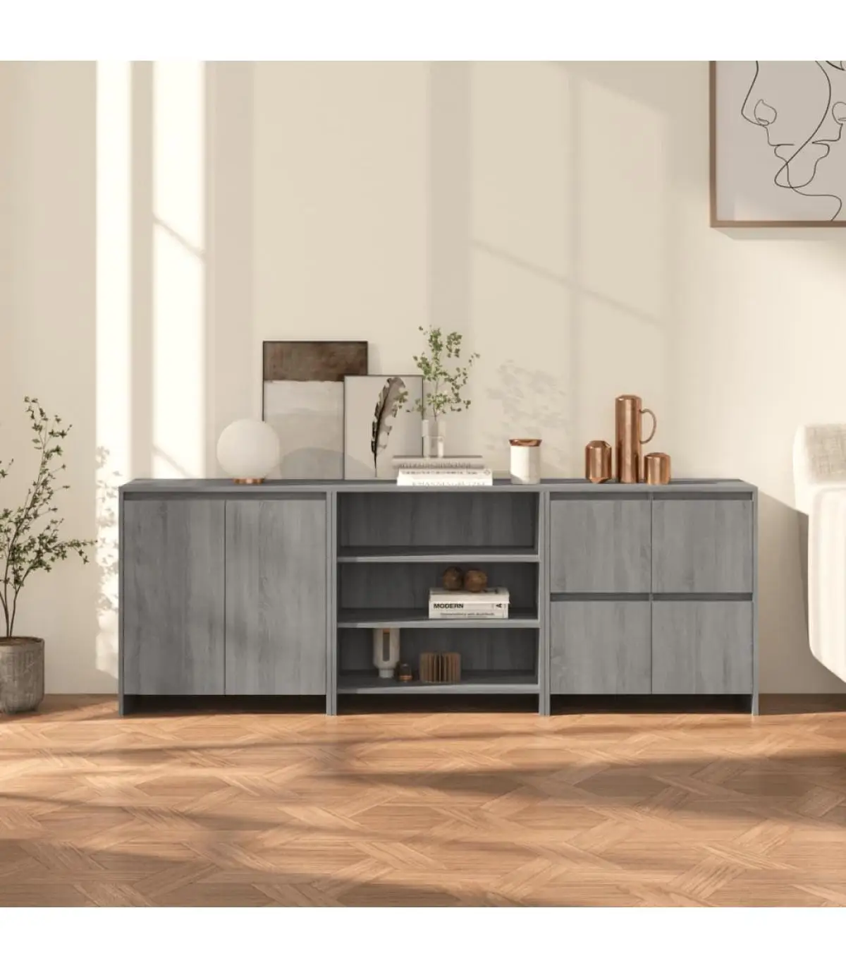 Sonoma gray manufactured Wood 3-piece sideboard