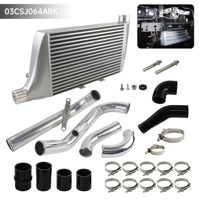 Intercooler Pipe Hose Kit Front Mount Performance Bar & Plate Fits for Mistubishi Lancer EVO X 2008-2015 Aluminum Black/Silver