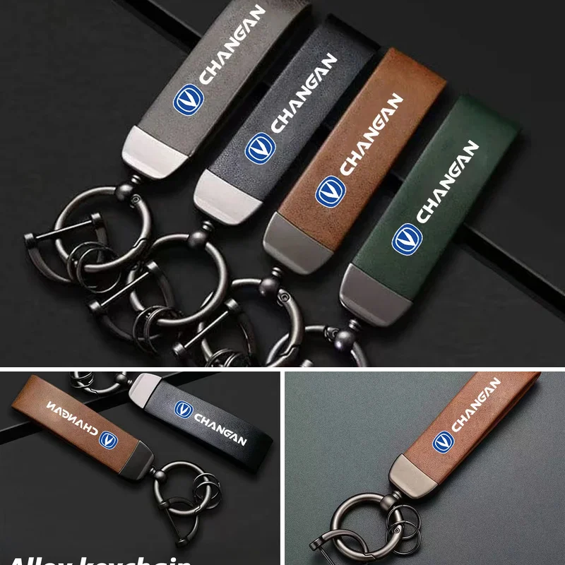 Leather Suede Car Keychain Sport Key Ring With Horseshoe Buckle For Changan CS75 CS35 CS55 EADO Car Interior Accessories