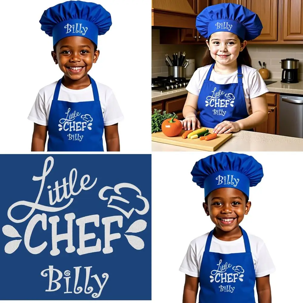

Набор детских фартуков и поварских колпаков с вышивкой на заказ для мальчиков и девочек: веселое приготовление еды