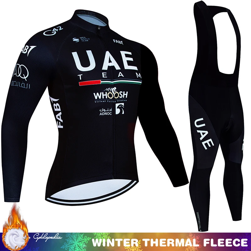 Cycling Jersey 2024 UAE Winter Thermal Fleece Clothing Men\'s Pants Gel Outfit Mtb Tricuta Man Bicycles Professional Shirt Set