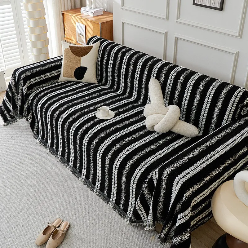 

Black Soft Chenille Sofa Cover Throw Blanket Four Season for Living Room Furniture Decor Tapestry Couch Cover