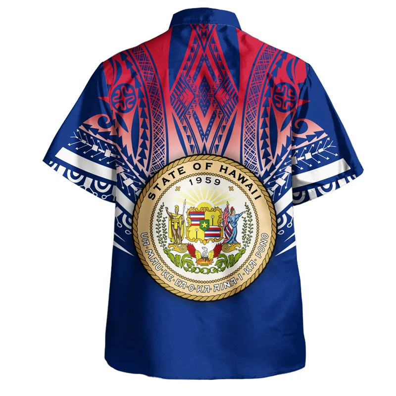 

Harajuku Summer 3D American Hawaii Flag Tribal Printing Shirts Hawaii Coat Of Arm Graphic Short Shirts Men Fashion Clothing Tops