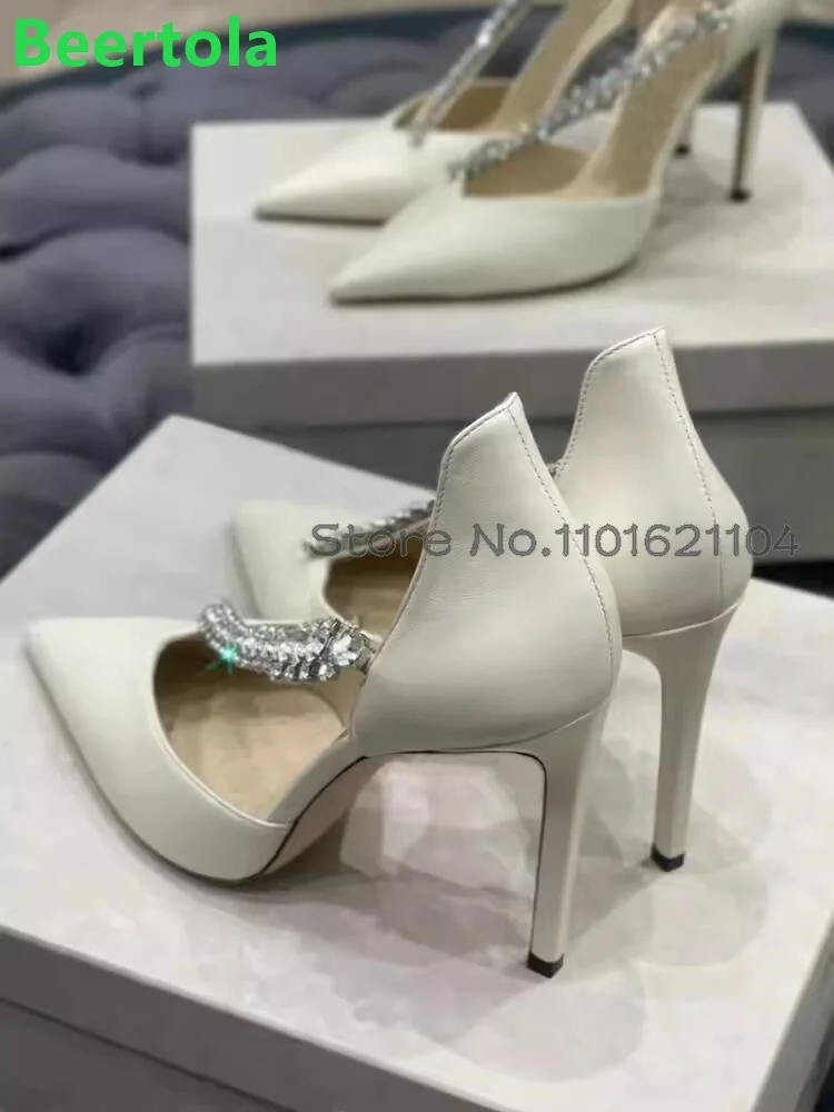 Pointed Toe Thin High Heel Crystal Pumps For Female Women 2024 Spring New Slip-on Luxury Elegant Cover Heel All-match Shoes