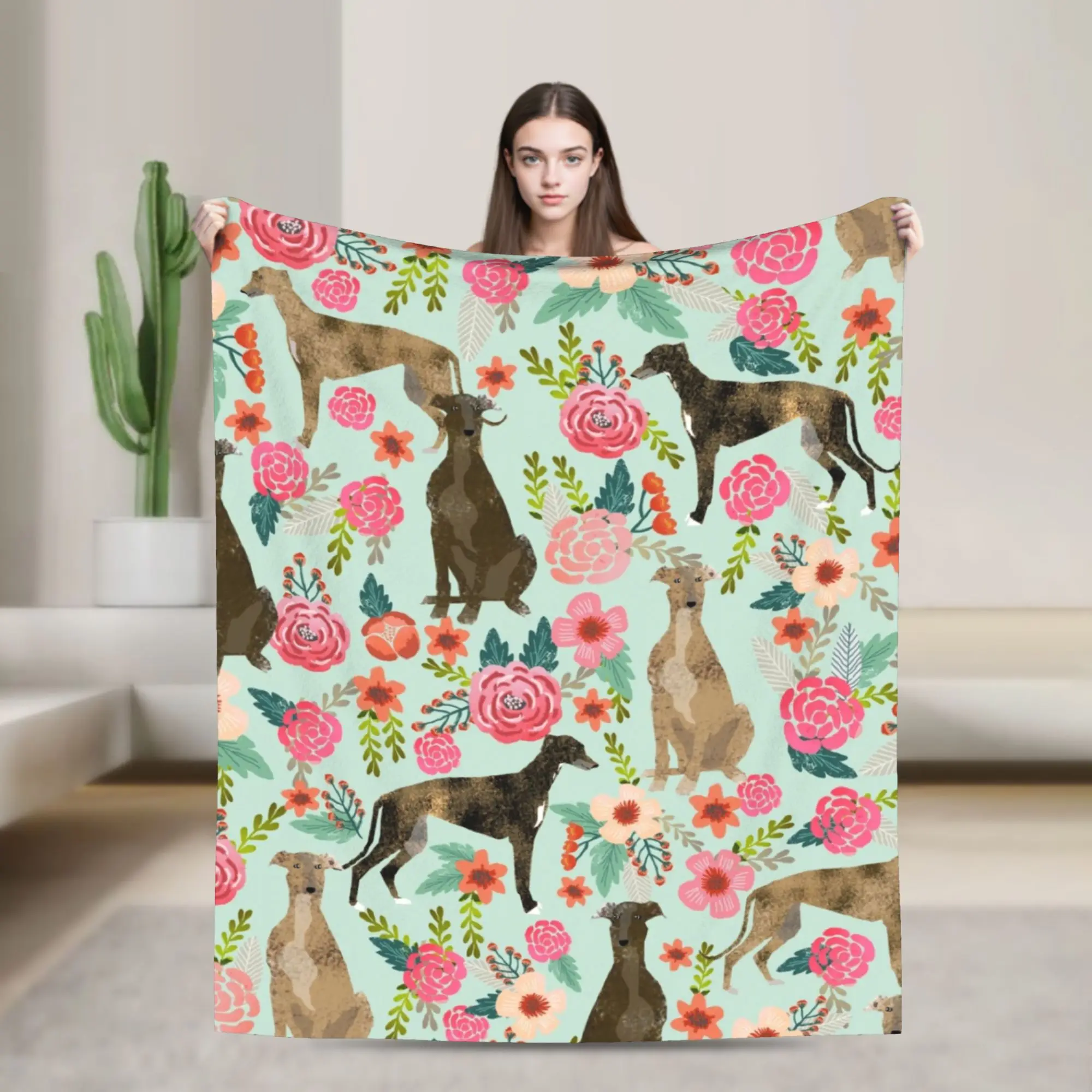 Greyhound Florals Blanket Whippet Lurcher Dog Galgo Fuzzy Awesome Warm Throw Blanket for Home Restaurant Textile Decor