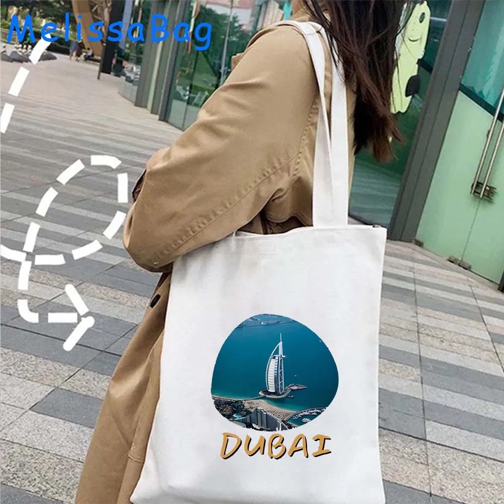 Dubai United Arab Emirates Burj Khalifa Skyscraper City Skyline Cute Gifts Canvas Shoulder Tote Bag Harajuku Shopper Eco Handbag