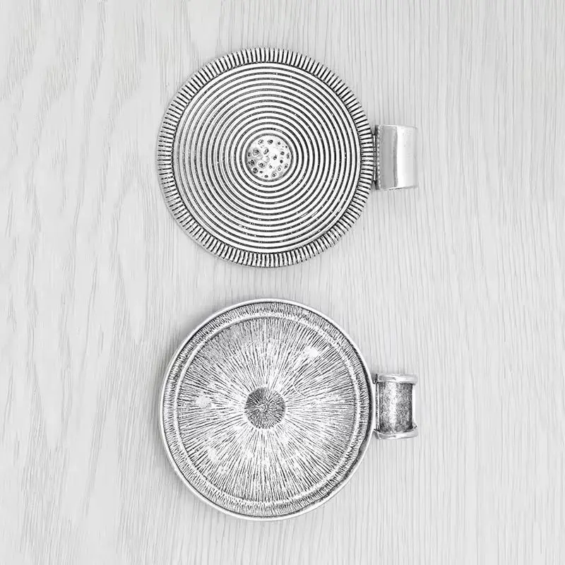 2 x Tibetan Silver Large Tribal Bohemia Boho Medallion Spiral Style Round Pendants for Necklace Jewelry Making Findings 82x68mm