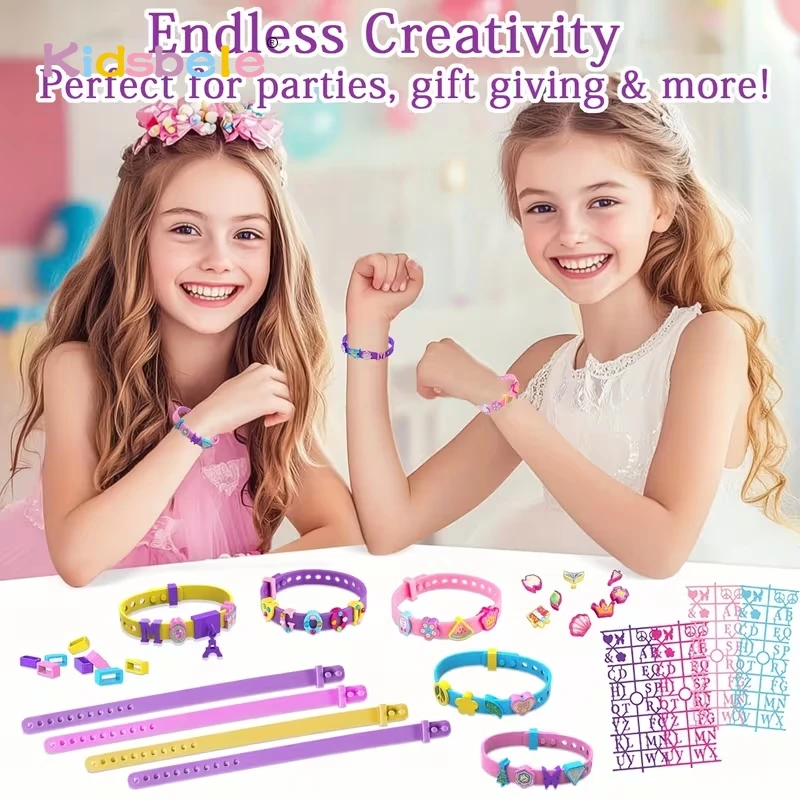 

DIY Charm Bracelet Making Kit Letter Cartoon Charms Rubber Wristband Set Handmade Art Craft Toys for Girls Party Birthday Gift
