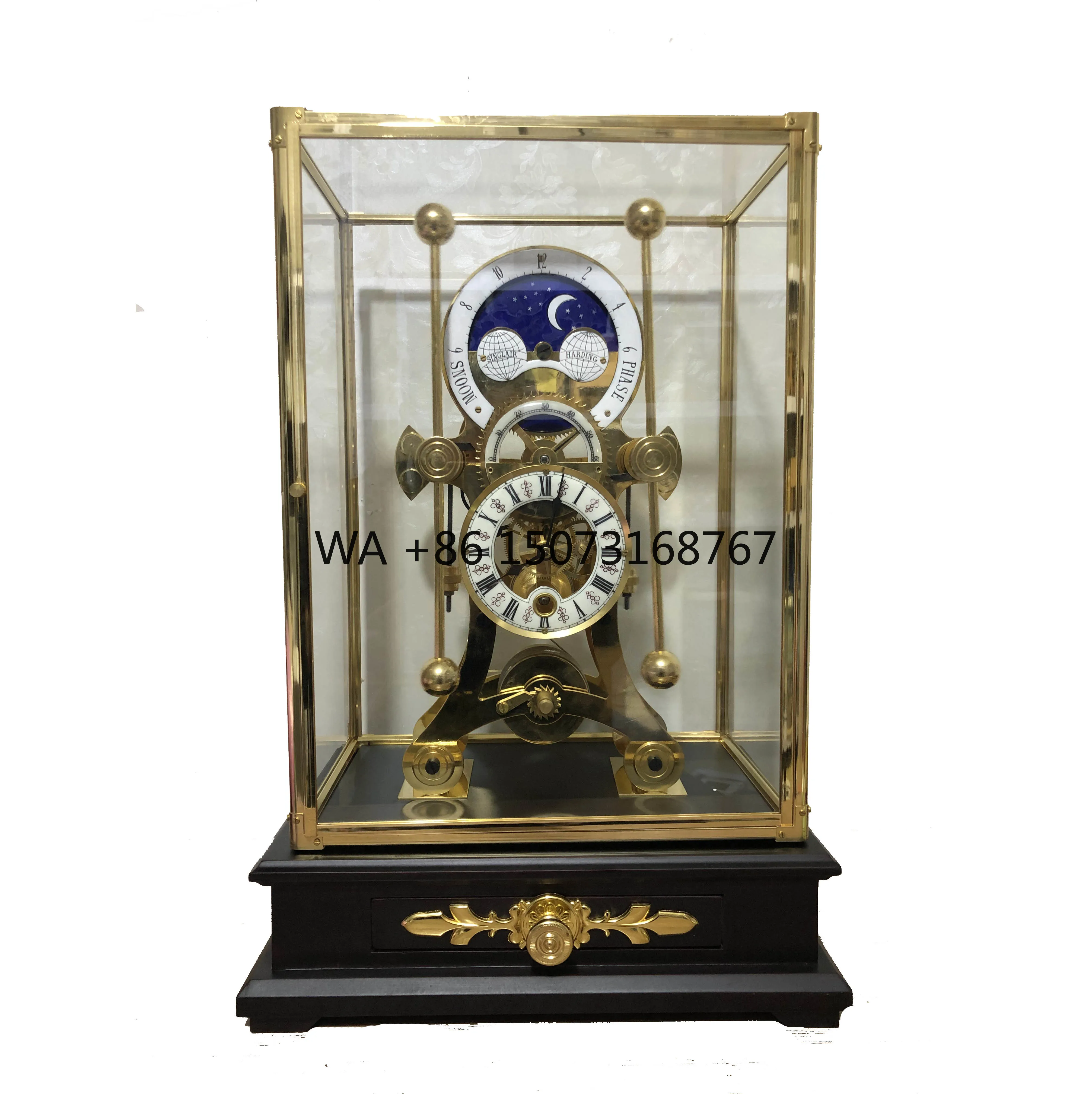 

England Style 24K Gilt Brass Moon Dial Moon Phrase Fusee Chain Mechanical Devon/Skeleton/Grasshopper /Double Pendulum Sea Clock