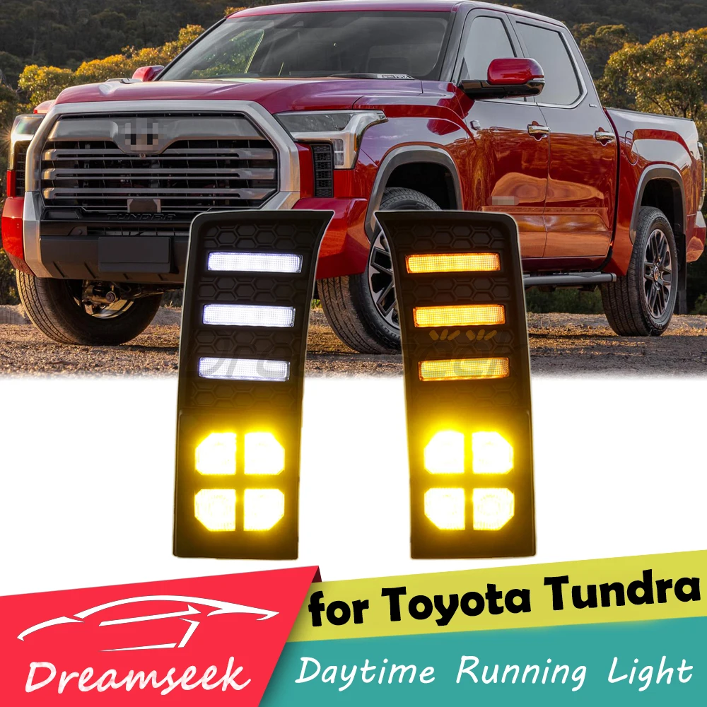 

Светодиодные дневные ходовые огни DRL для Toyota Tundra XK70 2022+ указатель поворота белый/желтый противотуманный фонарь мигалка дневного света для вождения
