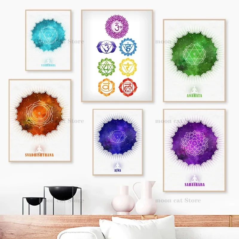 Reiki Symbols Crown Chakra Spiritual Meditation Quotes Sign Poster Canvas Painting Healing Wall Pictures Yoga Studio Home Dec