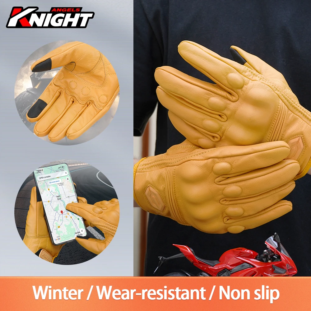 

Зимние мотоциклетные перчатки, кожаные защитные перчатки для мотокросса с полными пальцами, противоскользящие перчатки для езды на мотоцикле с сенсорным экраном, M-2XL
