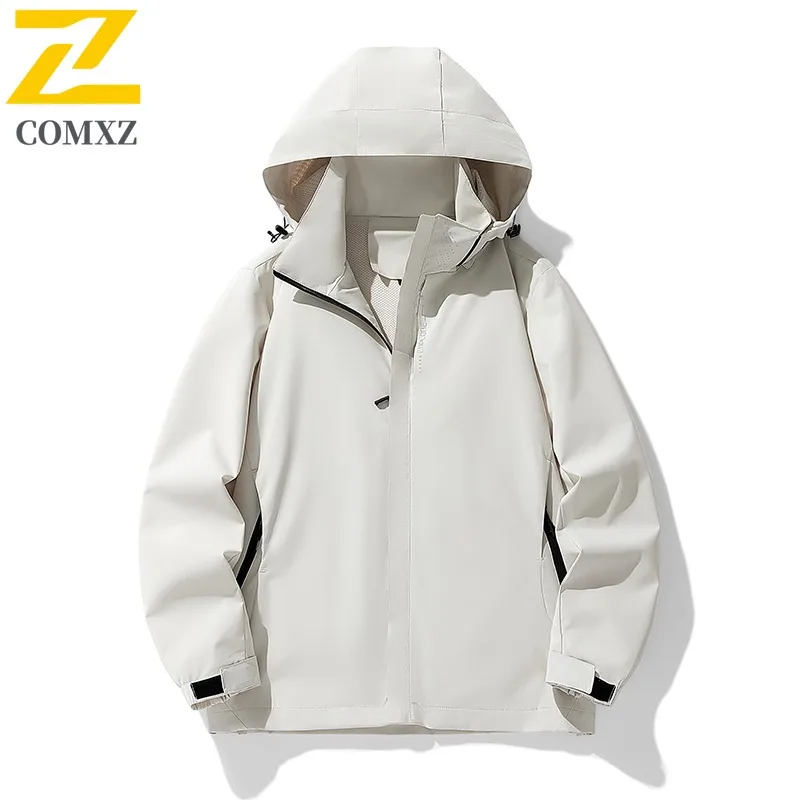 COMXZ Herrenjacke, Freizeit, abnehmbare Kapuze, Outdoor, Klettern, leichte Motorradjacke, Camping, winddicht, Herbst-Windjacke