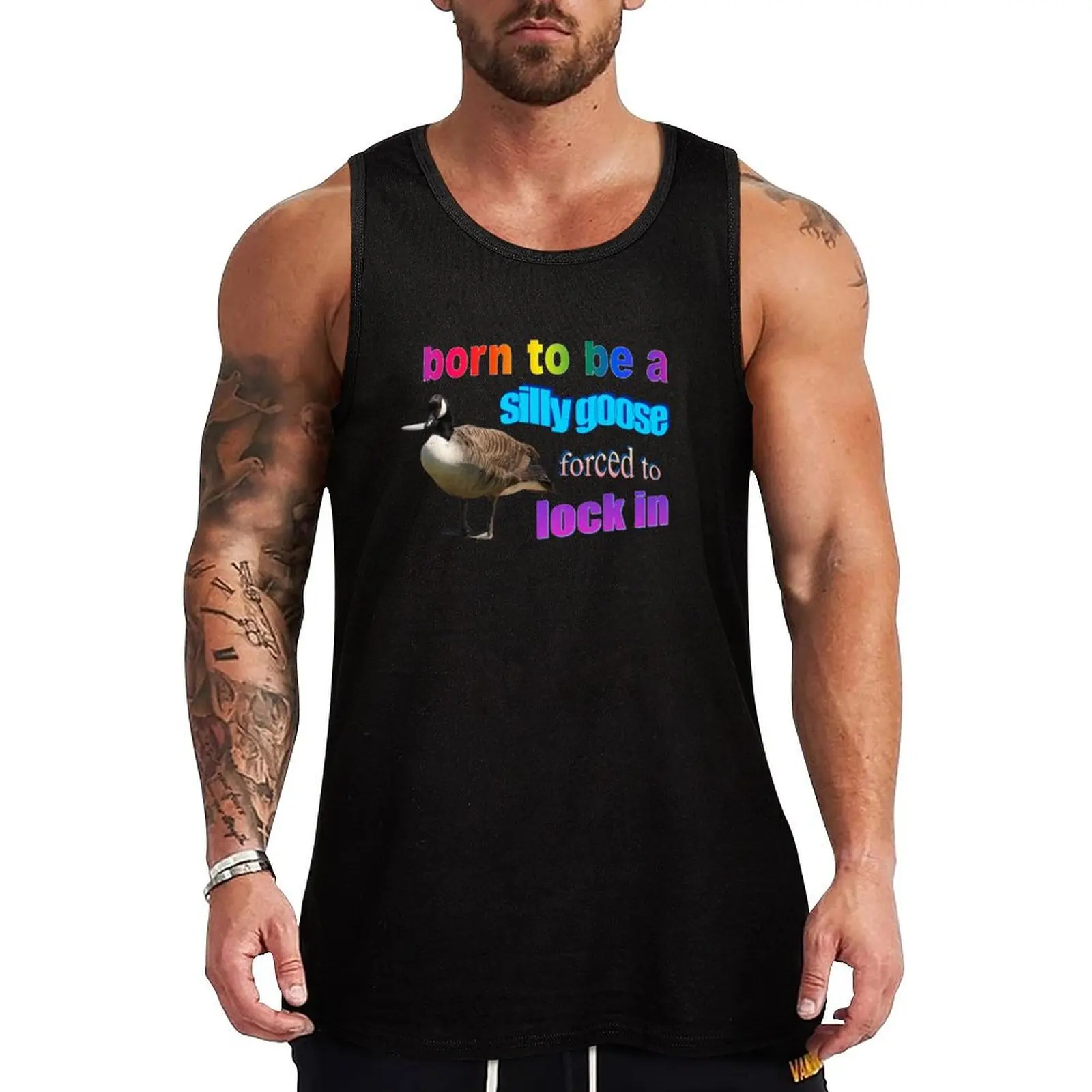 

Born to be a silly goose, forced to lock in word art Tank Top Training Athletic Tank Top Lightweight Breathable Wear