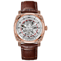 TEVISE New Automatic Mechanical Watch Skeleton Watch Leather Strap Waterproof Luminous Wristwatch