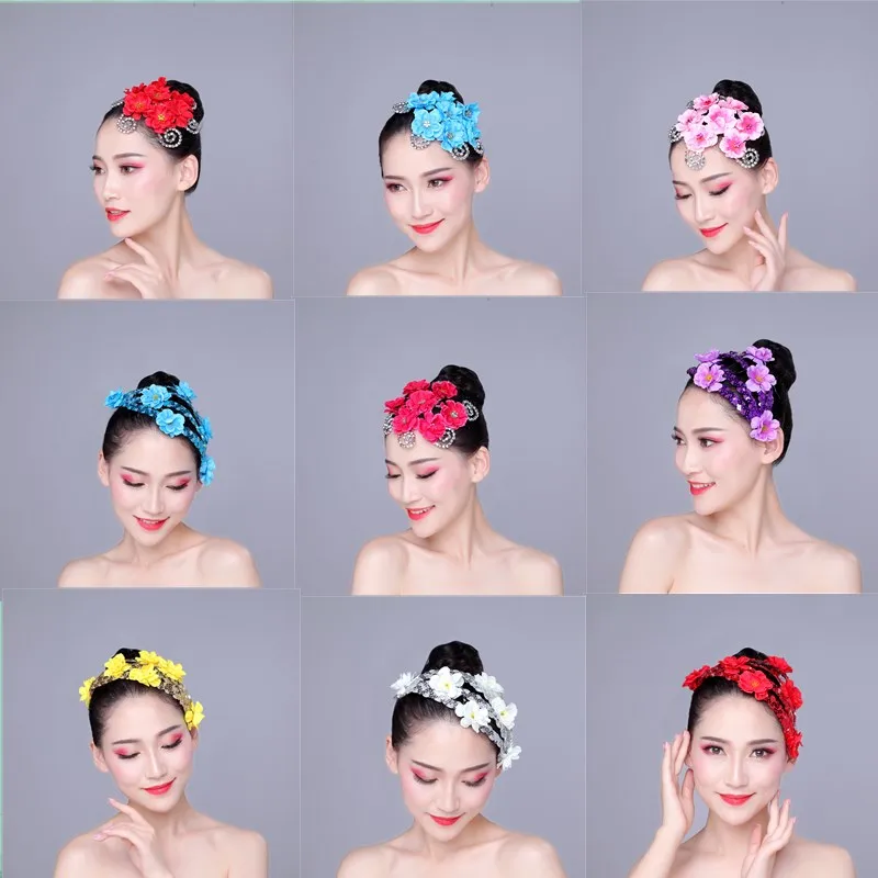 Classical Modern Dance Headdress Plum Blossom Dance Headpiece Show Stage Performance Hair Accessories Tiara Head Flower