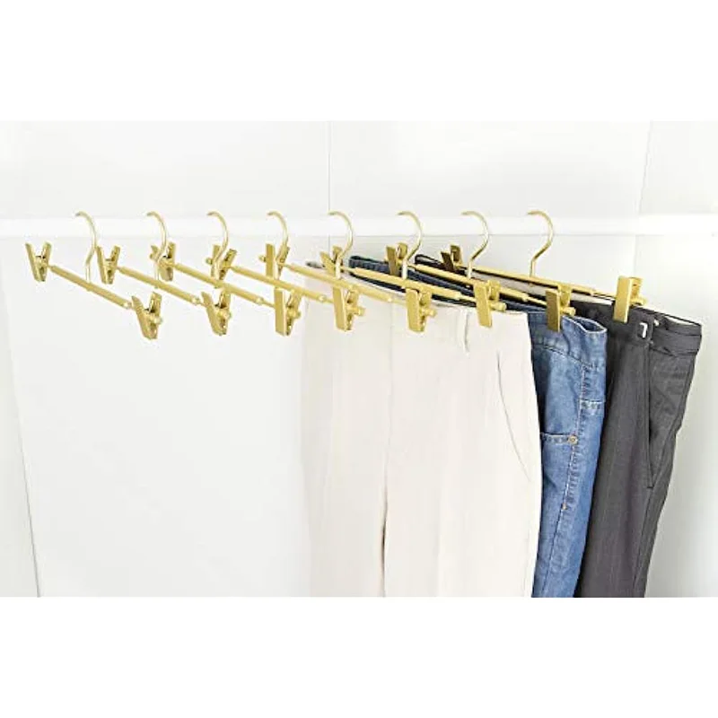 Gold Aluminum Pants Hangers 5Pcs Extra Smooth Light & Sturdy Metal Rack for Trouser with 2-Adjustable Non Slip Clips Swivel Hook