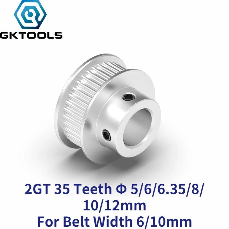 GKTOOLS 35 Teeth 2GT Timing Pulley Bore 5/6/6.35/7/8/10/12mm for GT2 Open Synchronous belt width 6/10mm small backlash 35Teeth