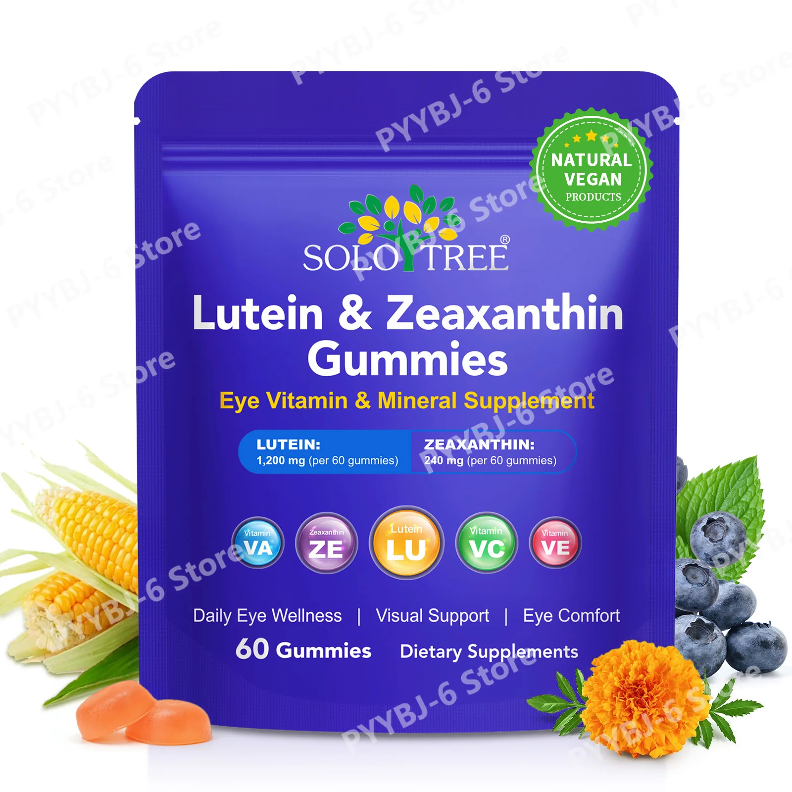 SOLO TREE Lutein & Zeaxanthin Gummies with Vitamin A C E, Eye Comfort, Support Against Blue Light and Macular Health, 60 Gummies