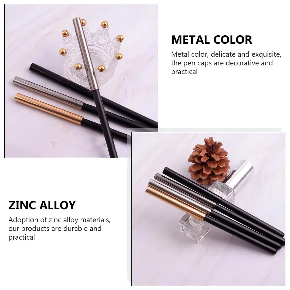 

5Pcs Metal Manicure Pen Caps Sealed Zinc Alloy Brush Covers Protection for Nail Art Pens Long-Lasting Pen Protectors