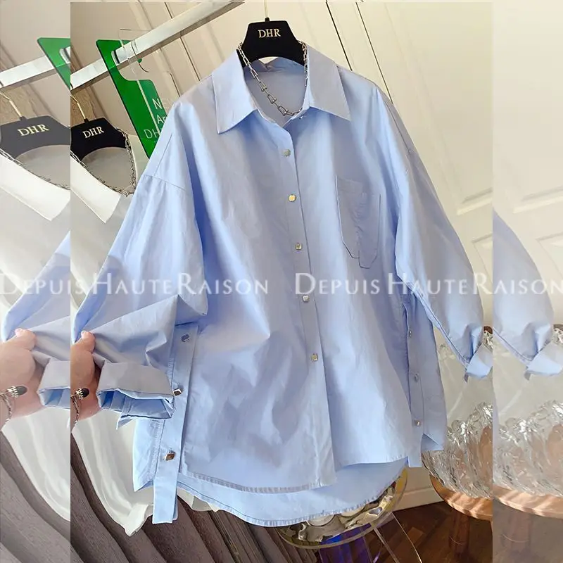 

Temperament Blue Versatile Fashion Shirt Loose Casual Top For Women 2025 Spring And Autumn