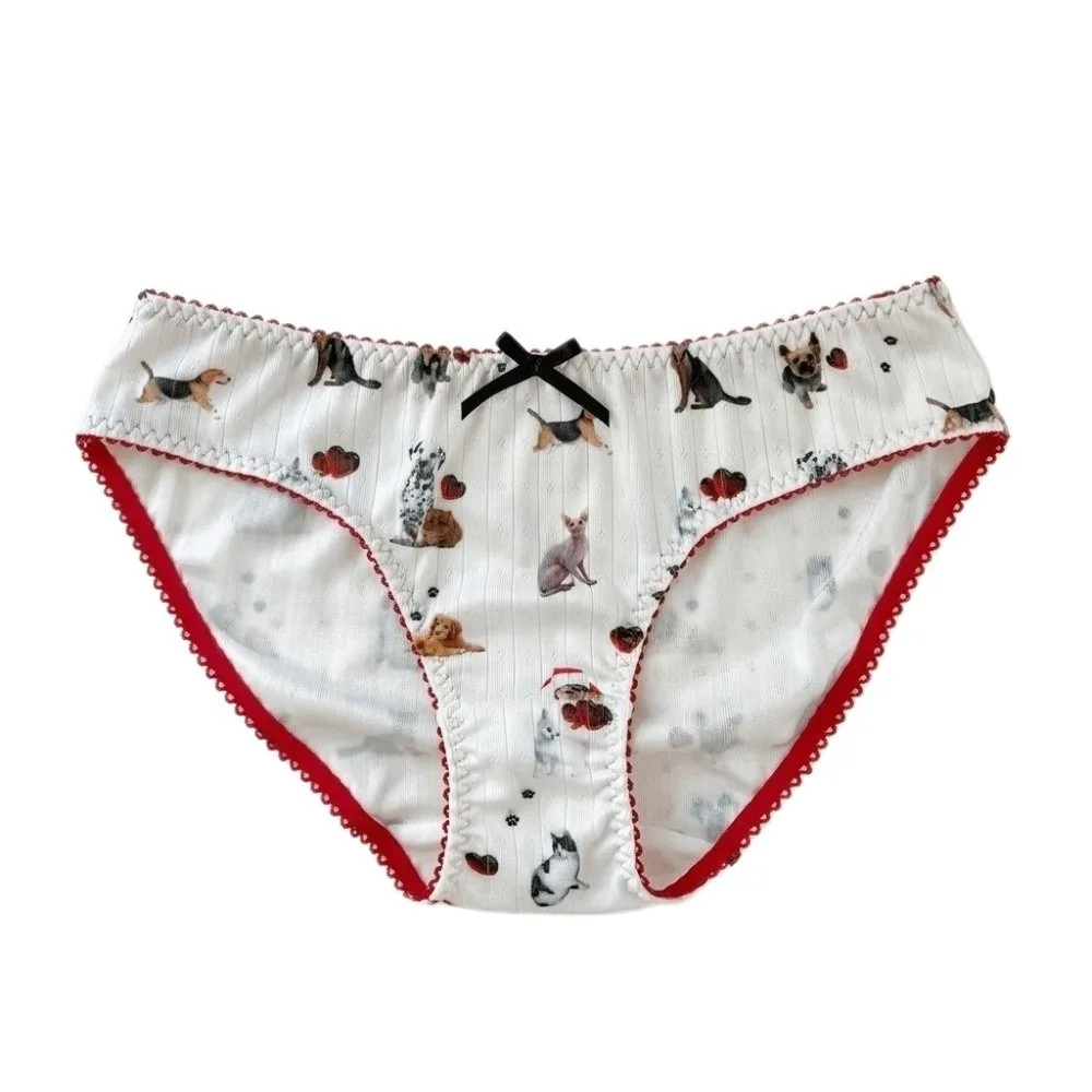 Underwear Lolita Puppy and Kitty Printed Panties Ice Silk Kawaii Cat Paw Briefs Cotton Crotch Y2K Dog Pattern Panties Girl