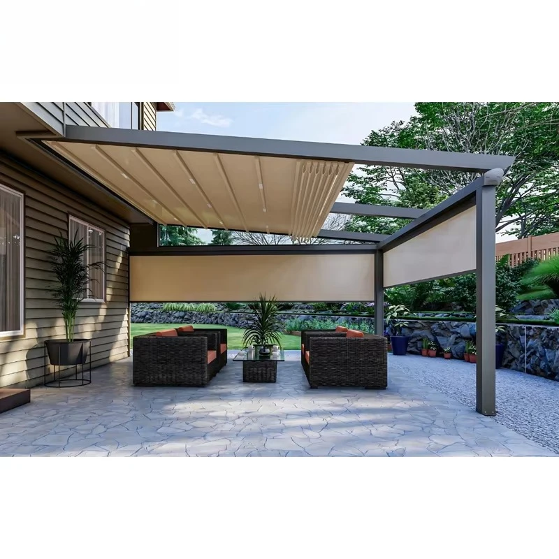 Retractable Folding Aluminum Canopy - Manual/Electric Option, Size Waterproof Fabric Outdoor Roof