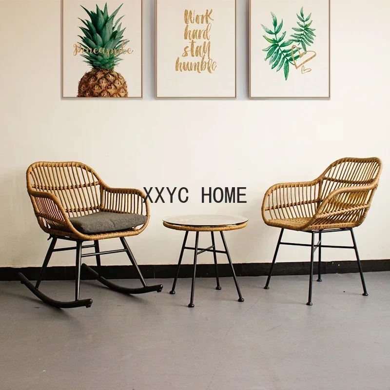 Balcony Rocking Chair Household Modern Living Room Light Luxury Chair Leisure Lazy Courtyard Rattan Chair Outdoor Furniture