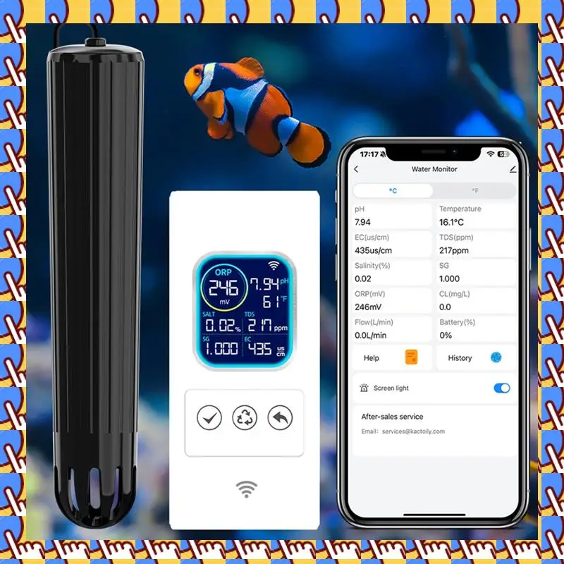 

A79I 7 в 1, онлайн Wi-Fi Smart для аквариума, монитор для SALT TEMP ORP, хлор Ph Tds Ec, счетчик тропических рыб, вилка США