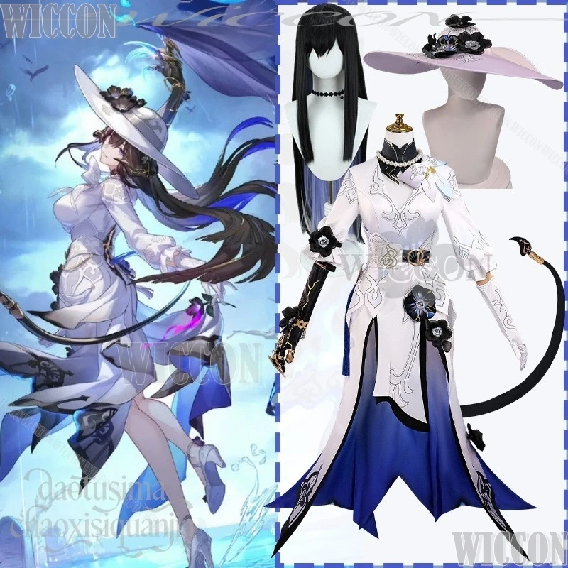 Juego Honkai: Star Rail Cosplay Constance The Dahlia vestido largo con abertura traje Sexy sombrero grande cola de súcubo traje de cómic Con de Halloween