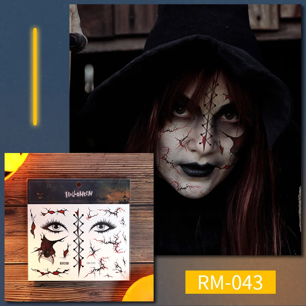 New Halloween Tattoo Stickers Terrifying And Bloody Facial Makeup Halloween Face Stickers Tattoo Dress Up Bloody Stickers