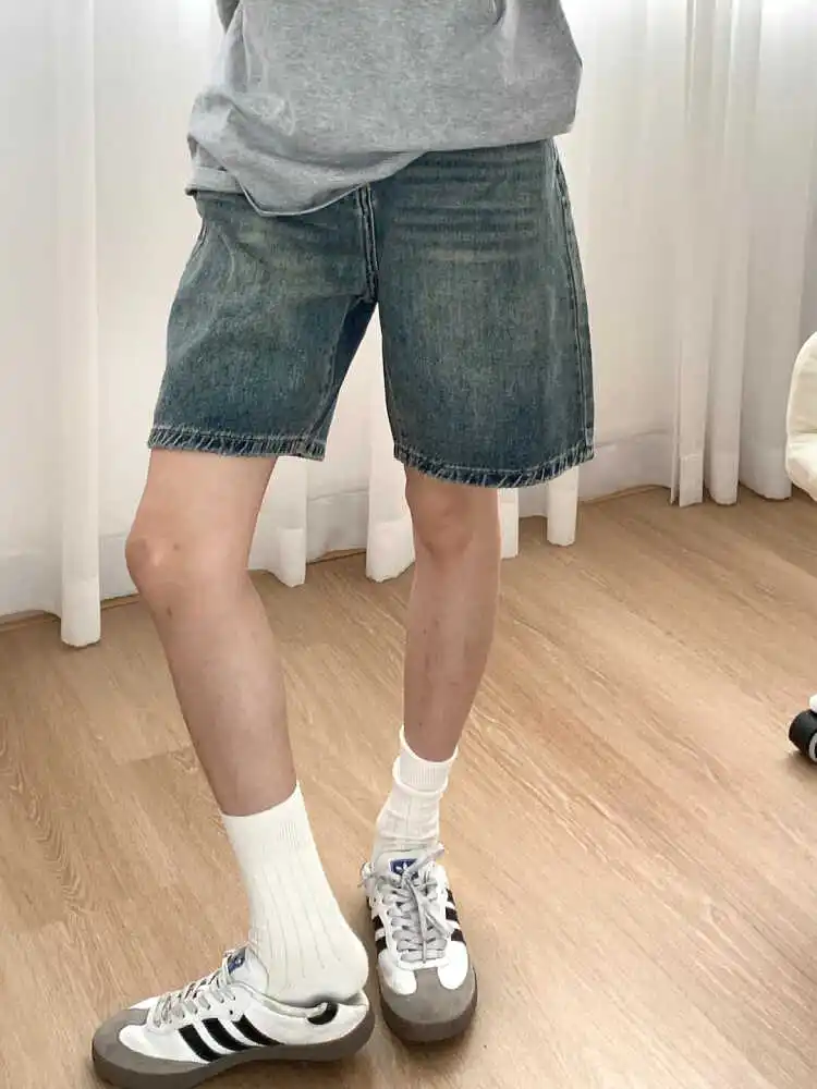 

High Waist Straight Leg Vintage Denim Shorts Casual Loose Fit Men's Summer New Style American High Street Five-Point Pants