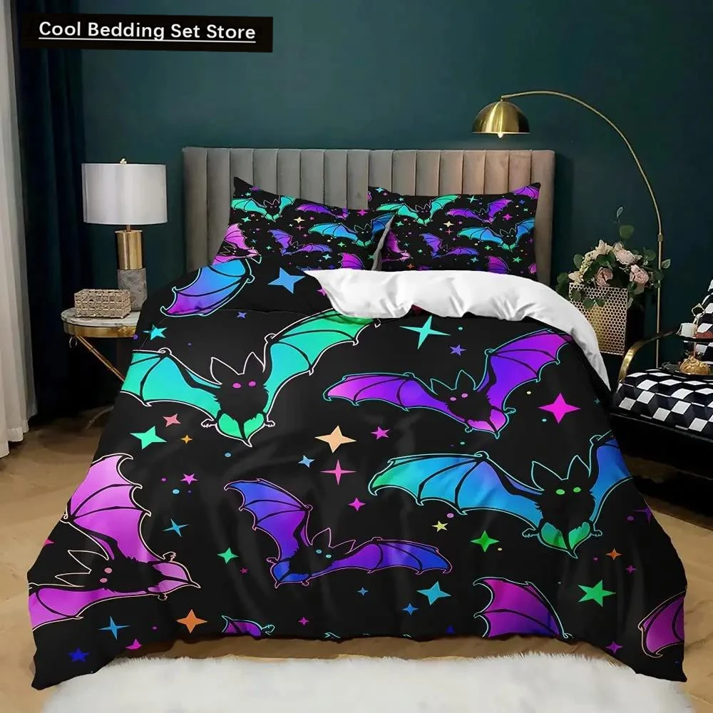 3D Skull Bedding Set Halloween Bats Duvet Cover Skull Polyester Comforter Cover Set Double King Queen Kids Polyester Quilt Cover