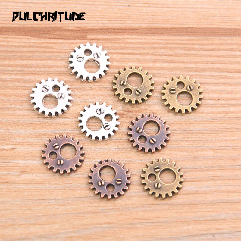 30PCS 2020 New 12mm Size Three Color Metal Alloy Machinery Round Gear Pendant Jewelry Charm Jewelry Gear Findings