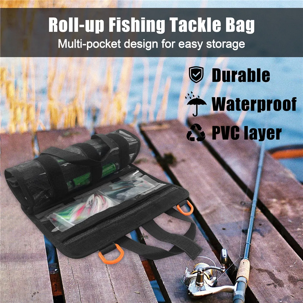 Roll-Up Angelköder-Wickel, langlebige Köder-Tasche, 6 Taschen, PVC-Schutzhülle, Salzwasser-Haken-Abdeckungen, Stoff-Köder-Schutz, Tackle-Box – Detail 6