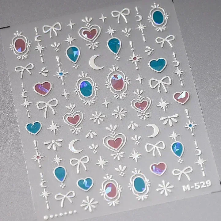 Gelatina in rilievo a forma di cuore Cuore d'amore Bowknot 5D Adesivi per nail art Decorazione autoadesiva colorata Decalcomania per manicure chic lucida