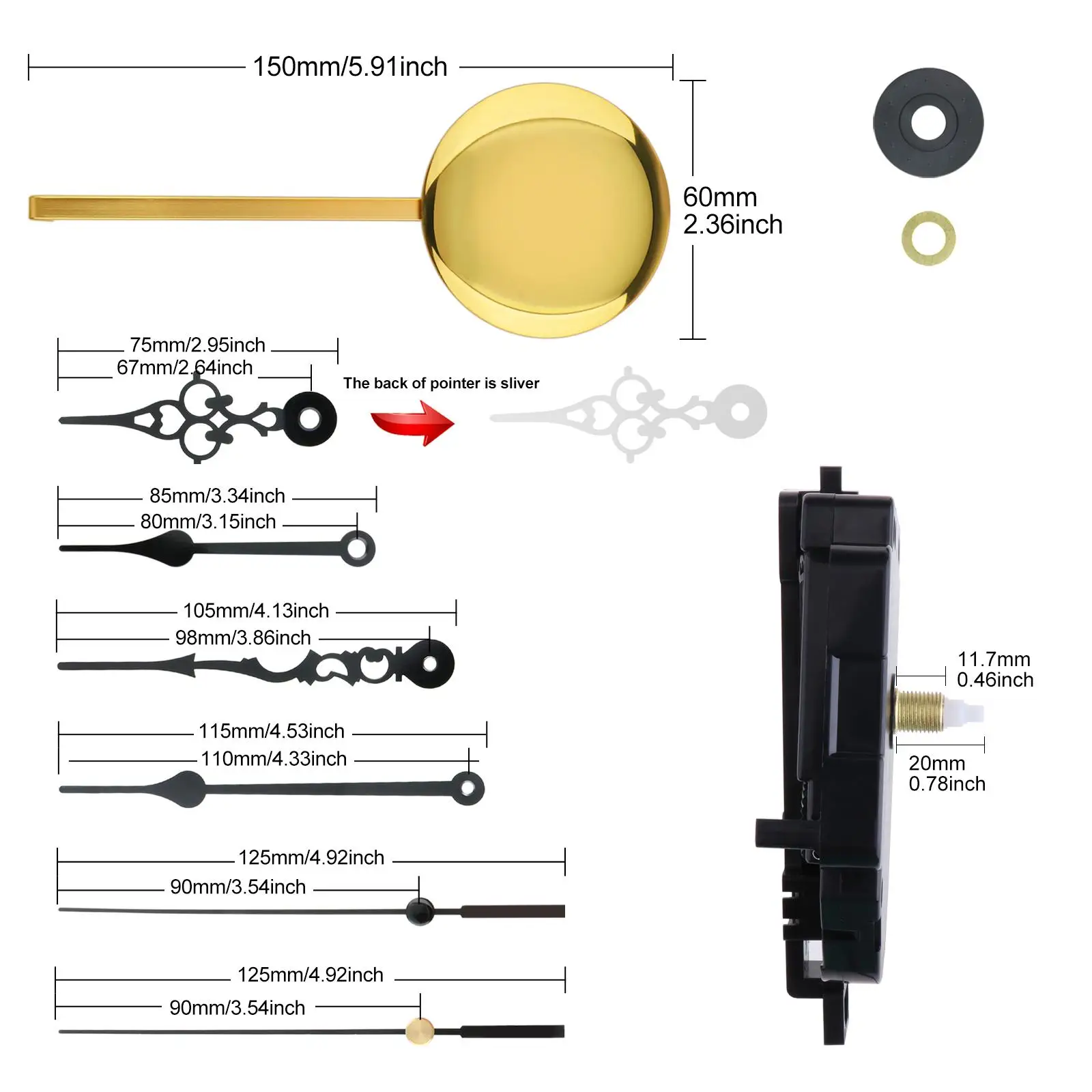 Reemplazo del kit de bricolaje del movimiento del mecanismo del reloj del péndulo de pared