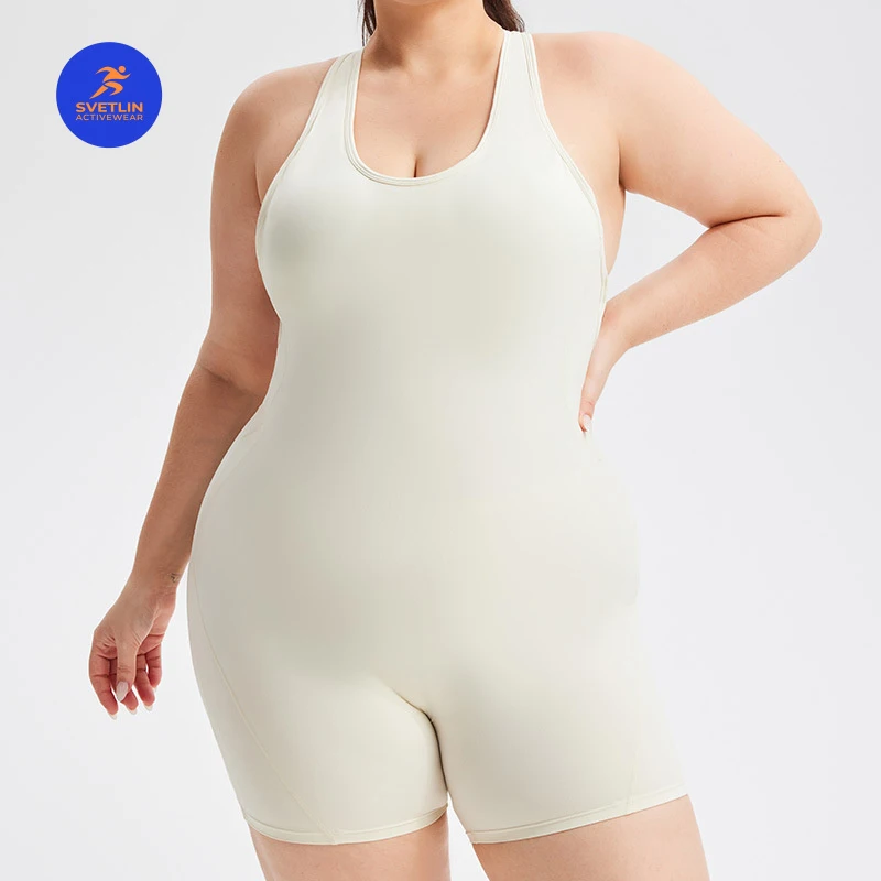 SVETLIN EU US Size Luxury Quality Jumpsuit Active Yoga Running Workout U-Neck Racerback Oversize Shorts Sports Playsuit