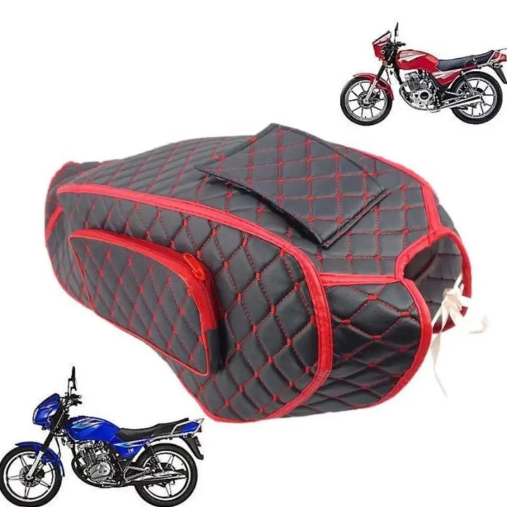 PU Leather Motorcycle Fuel Tank Cover Protective Quilted Fuel Tank Cushion Cover Side Pocket Universal Motorbike Tank Protector