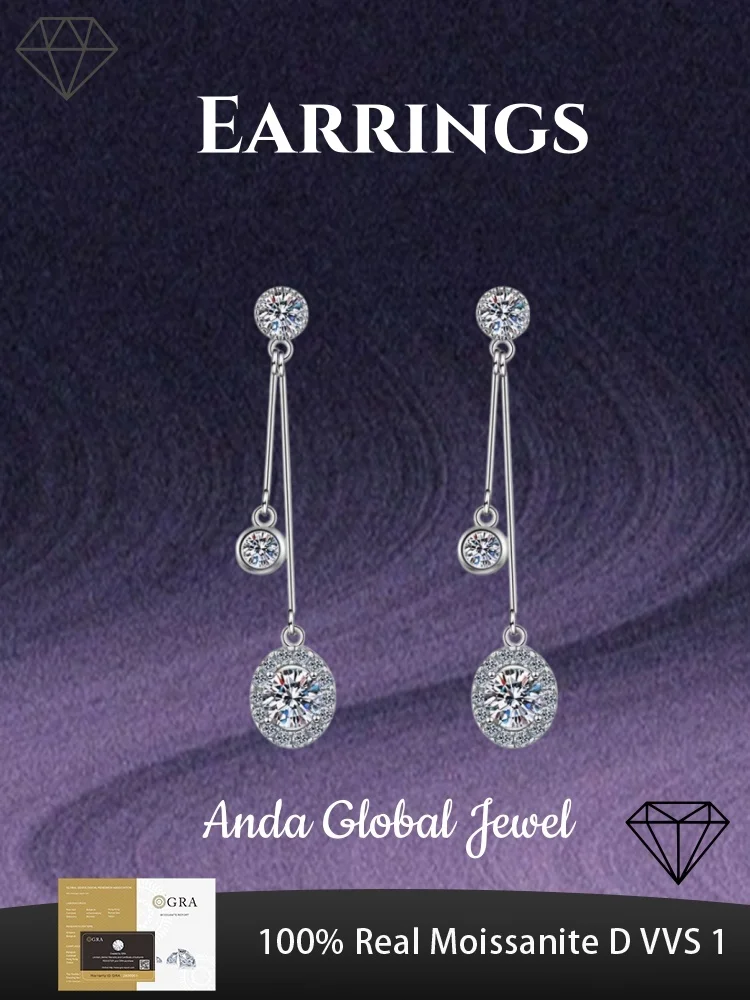

Moissanite Plata GRA 925 Pure Silver Round Light Luxury Women's Noble and Particularly Prominent Fashion Jewelry Earrings