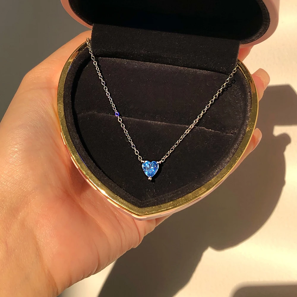 2024 New Fashion Heart Blue Color on The Neck Necklace for Women Party Gift Jewelry Bulk Sell X6227