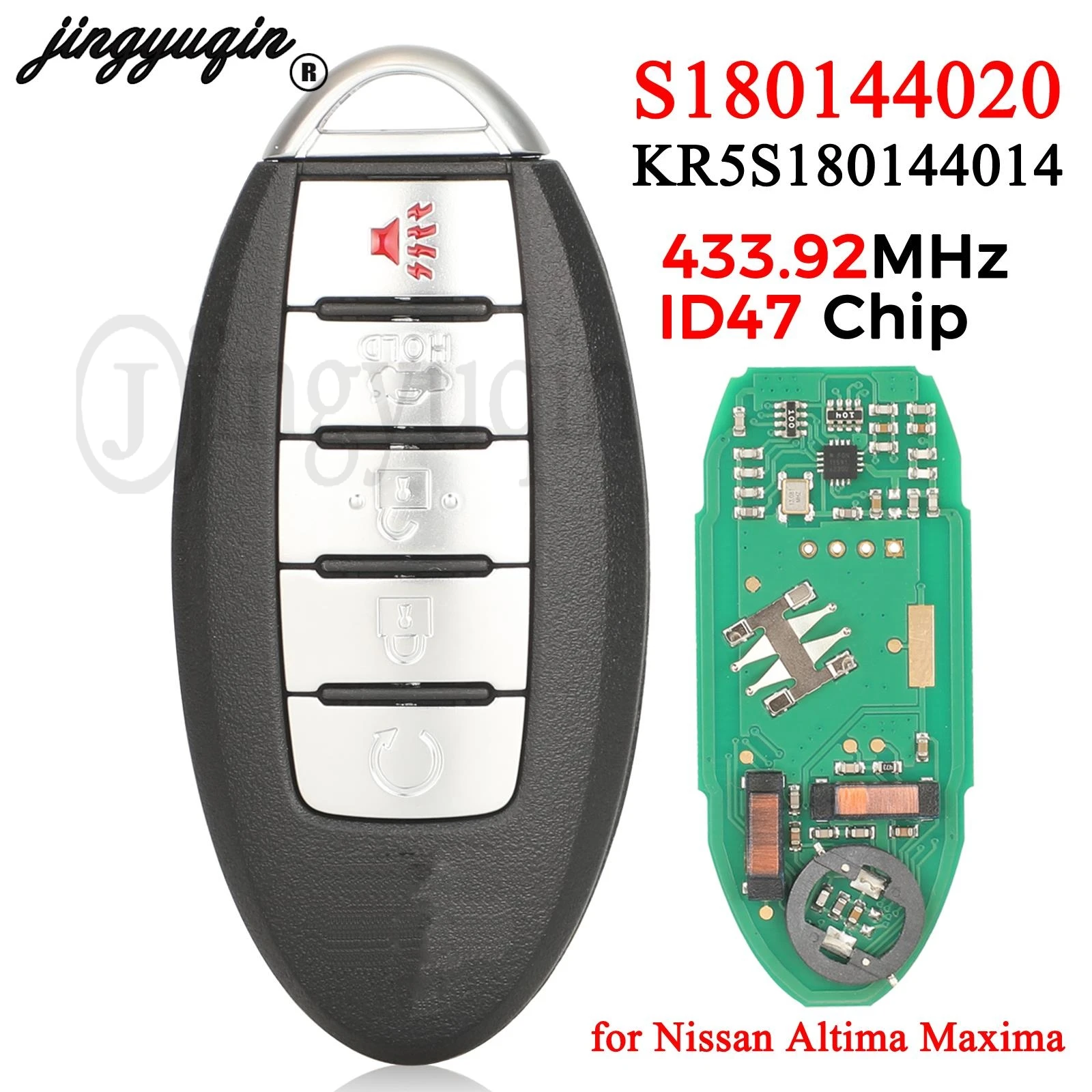 

jingyuqin S180144020 Replacement 433.92MHz For Nissan Altima Maxima 2013 2014 2015 Remote Smart Car Key ID47 Chip KR5S180144014