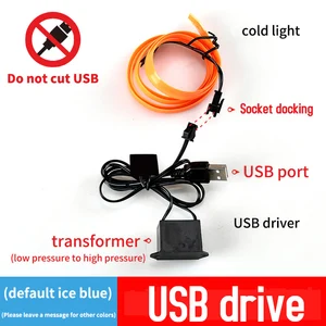 5m Car Interior Atmosfera Iluminação LED Strip 5V DIY Flexível EL Cold Light Line Tube Com USB Auto Decoração Ambient Lamp 8 principais vendas virtus acessório - №8