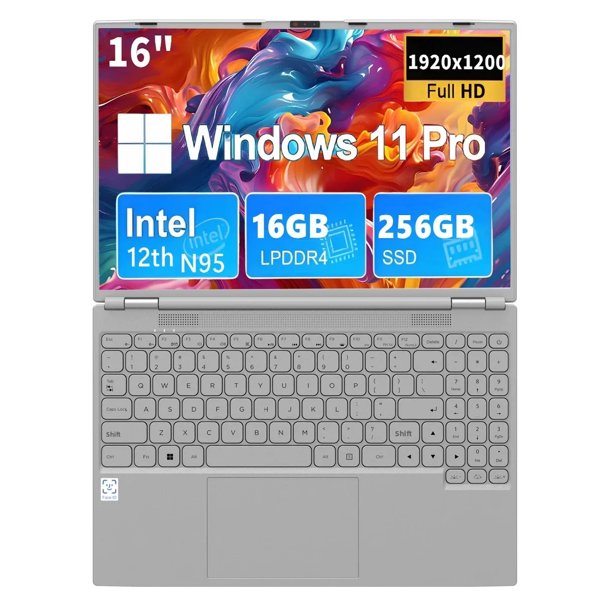 Face ID Intel Office Notebook N95 Laptop da 16" 16 GB 32 GB RAM Max 2 TB ROM Windows 11 Pro Wifi 5 BT 4.2 Tastiera RGB