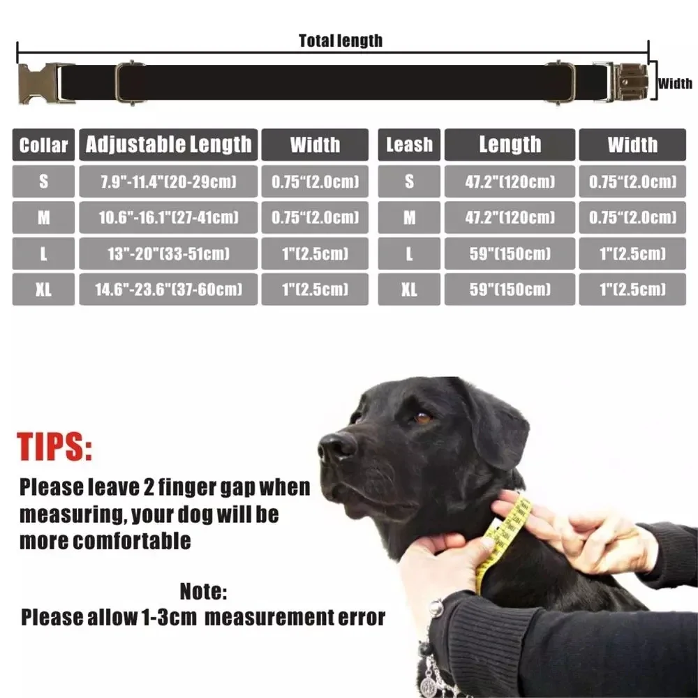 Personalized Dog Collar with Free Engraving, Matching Pet Leash,Customzied Contacts Metal Buckle,Camouflage Puppy Collar
