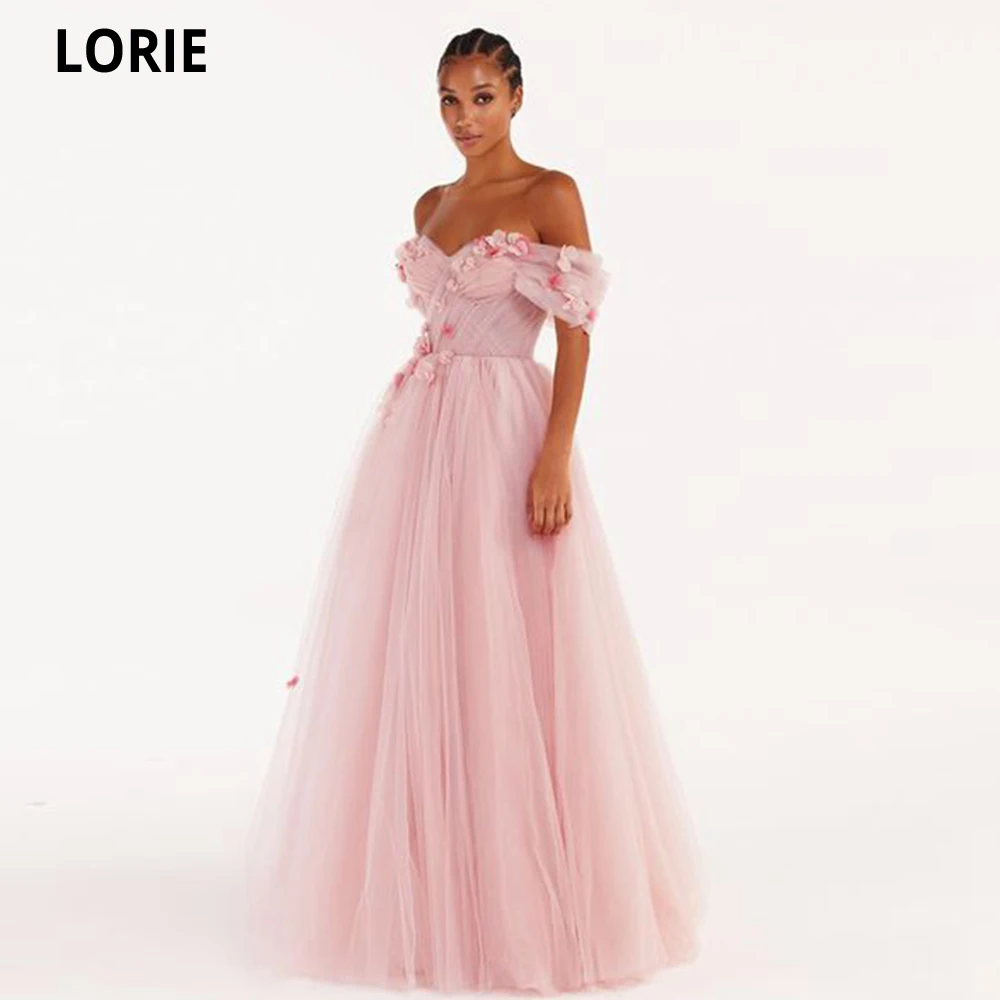 

LORIE Sweetheart Tulle Evening Dresses Off The Shoulder Saudi Arabia Floor Length Flowers Prom Gown For Women Vestido De Festa