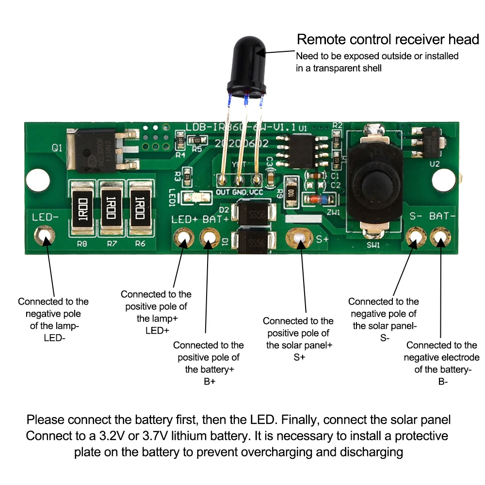 Remote Control Long Bright Automatic Power Reduction 3.2V3.7V Solar Street Light Circuit Board Controller Solar Drive Board